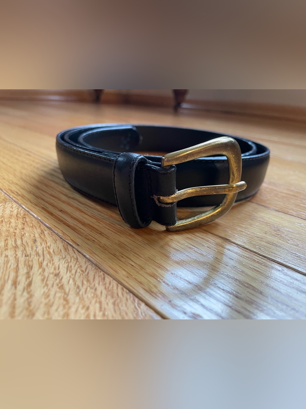 Classic Black Leather Men's Belt with Brass Buckle